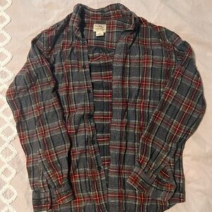 L.L. Bean Men's Red and Gray Plaid Shirt Small